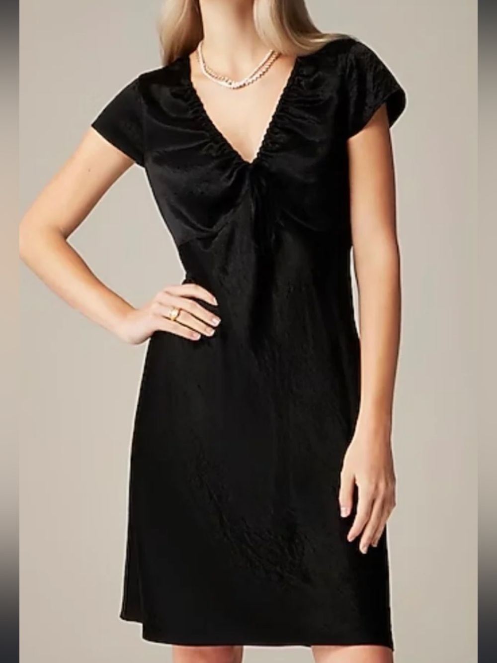 NWT J. Crew Women’s Black Short-sleeve Slip Dress in textured satin in size 2